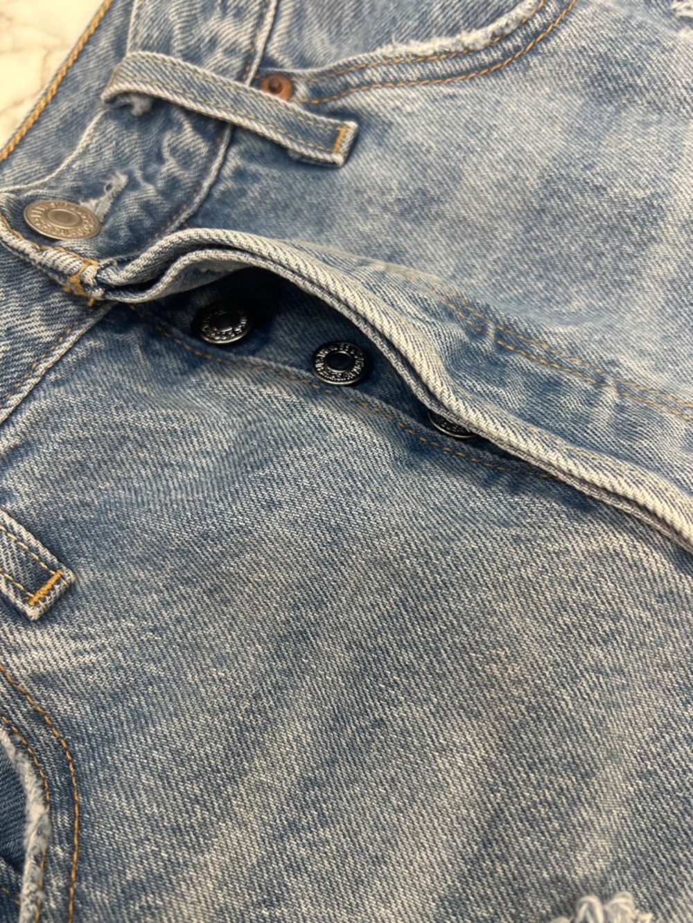 Levi's 501 Light Blue Distressed Denim Cutoff Shorts - Picture 5 of 5